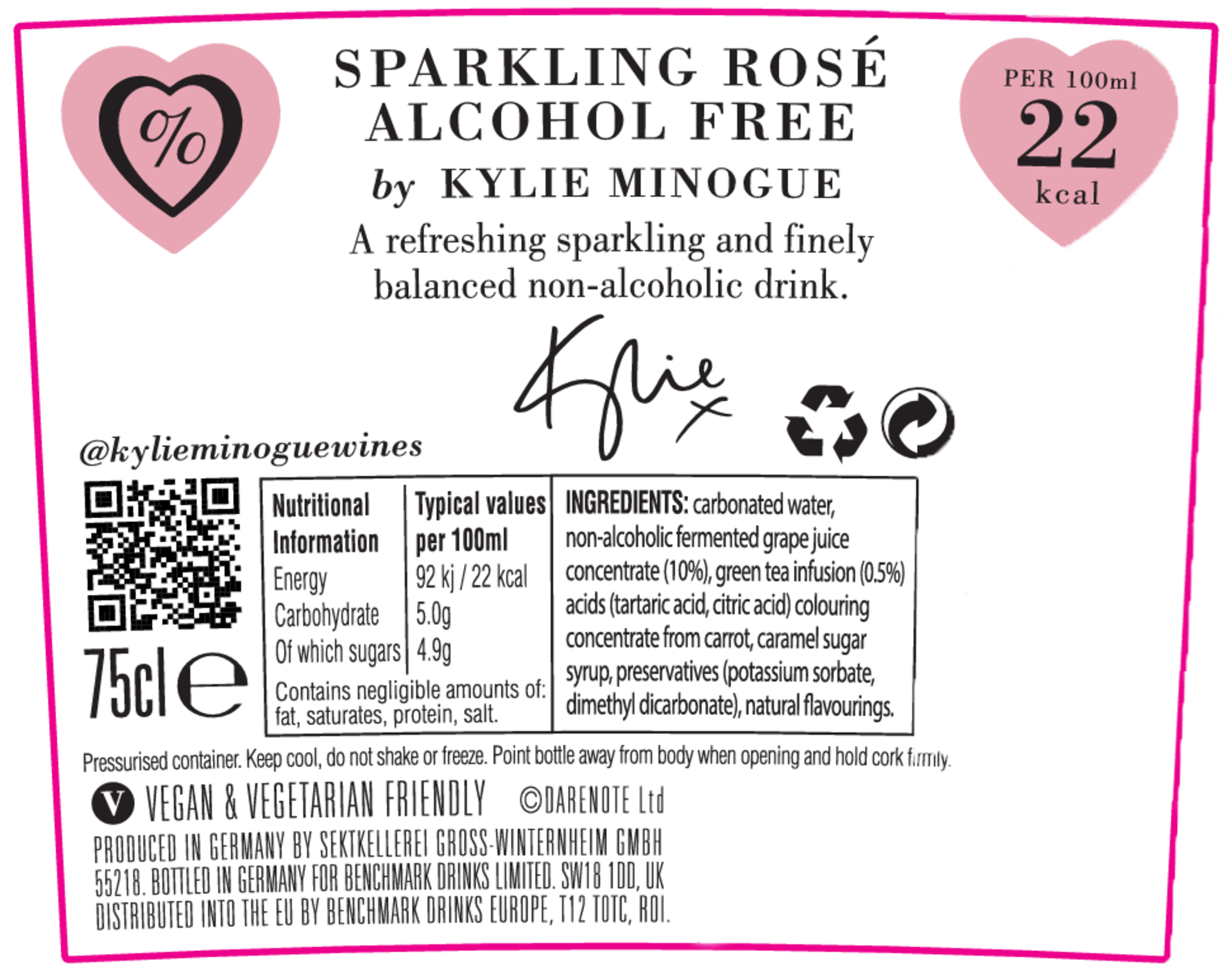 Kylie Minogue 0% Sparkling Rosé Rückenetikett