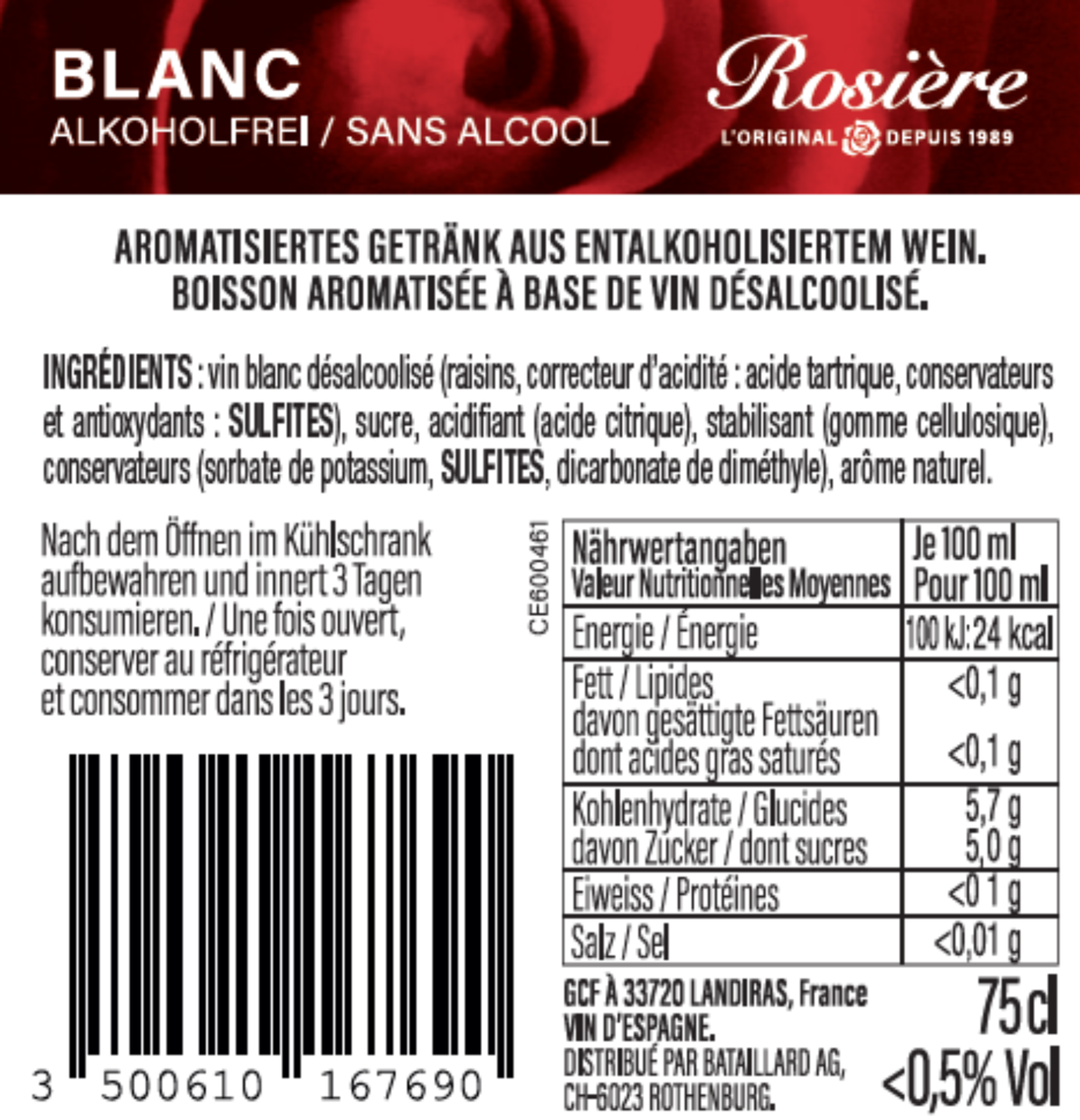 Rosière free Blanc Rückenetikett