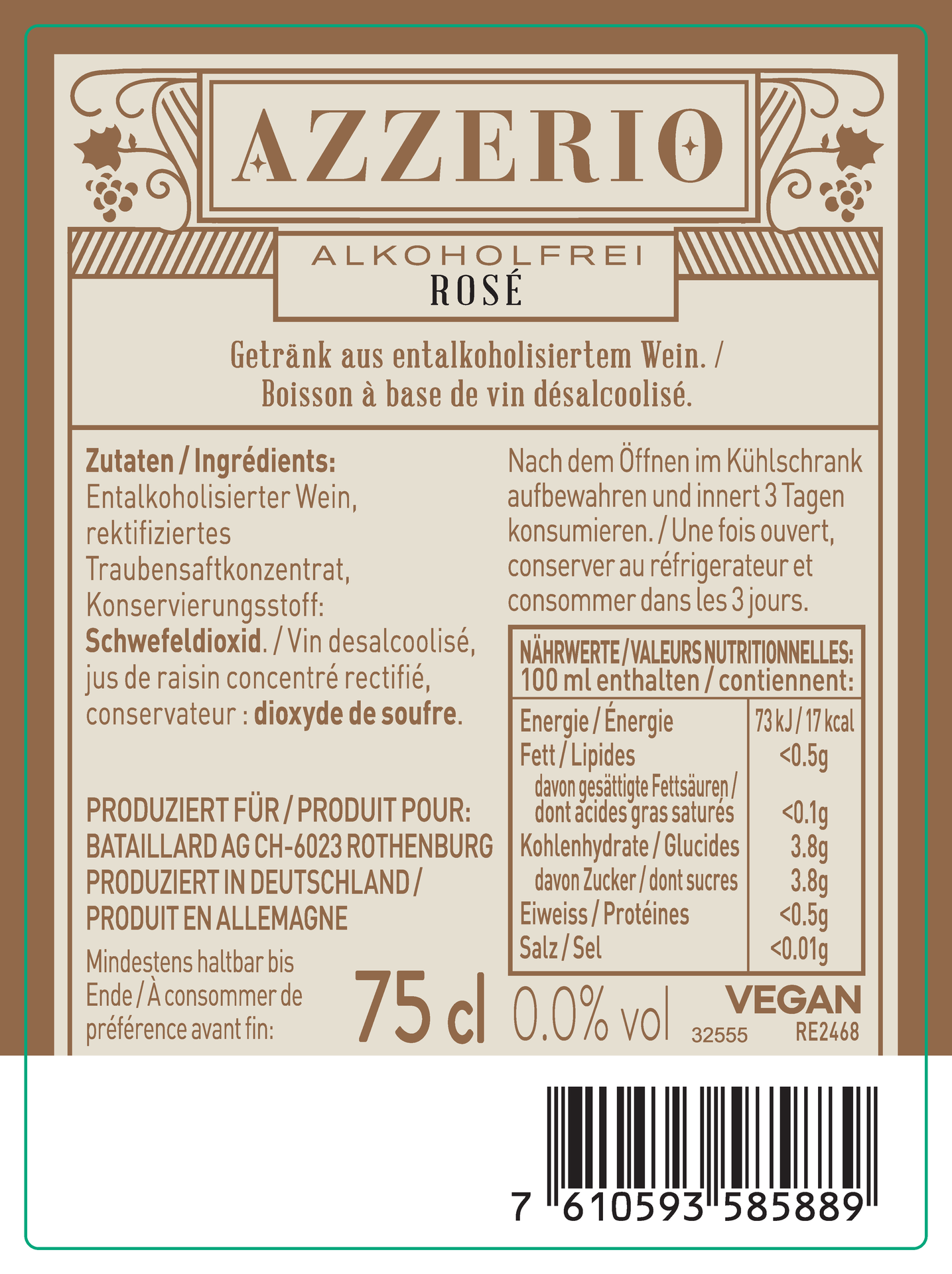 Still Rosé 0.0% Rückenetikett